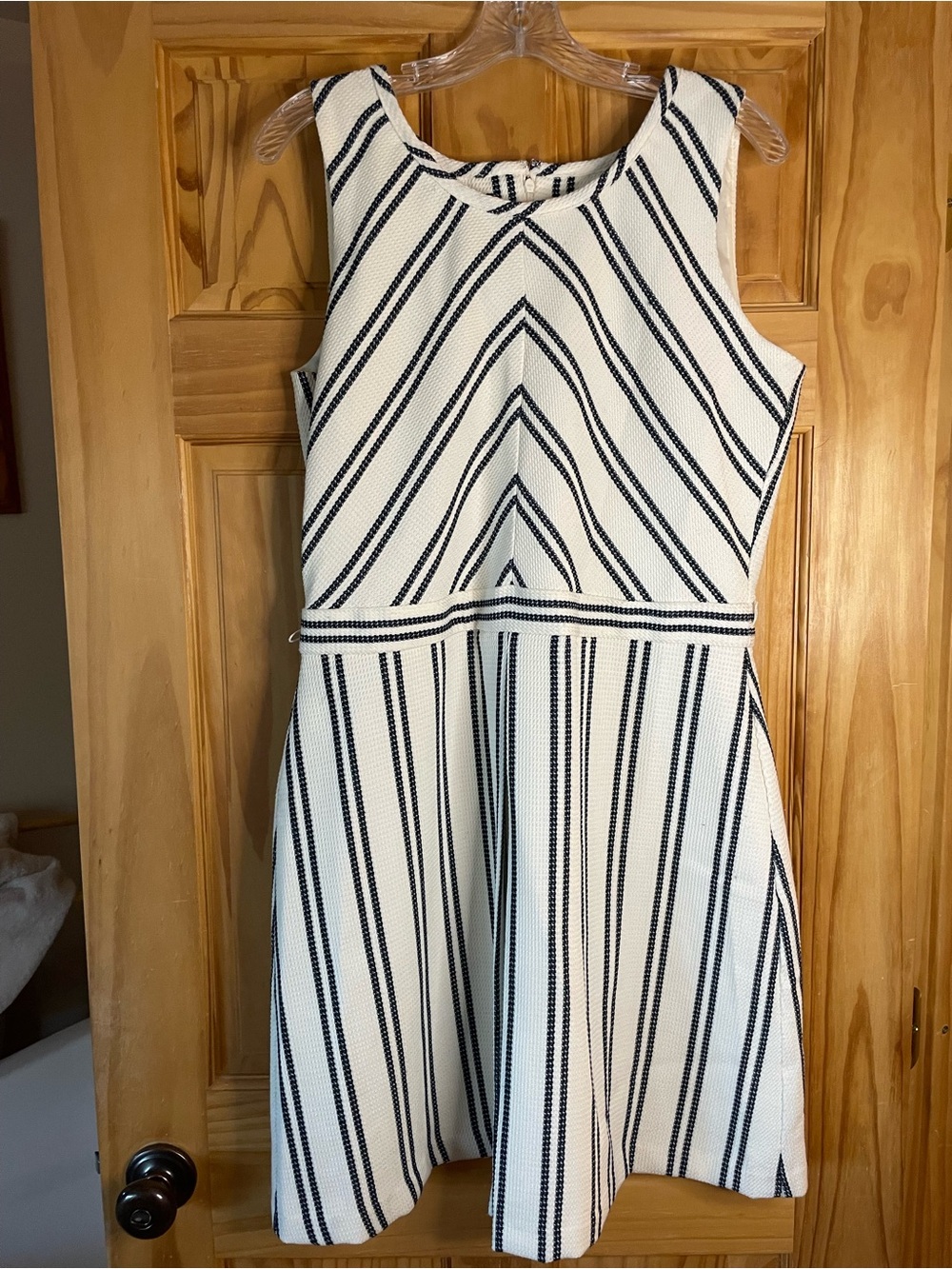 Covington White and Black Striped Sleeveless Fit & Flare Dress